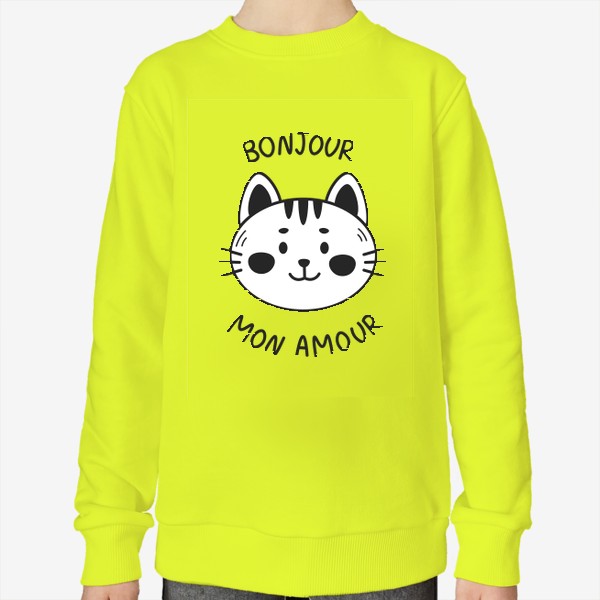 Свитшот «Черно-белый кот с надписью Bonjour mon amour»