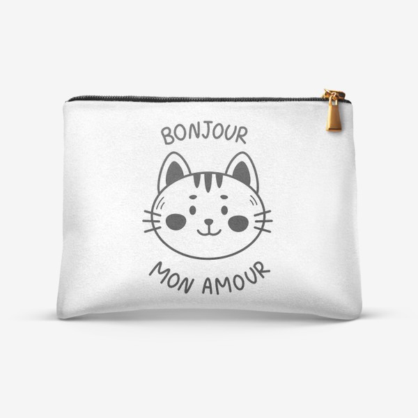 Косметичка «Черно-белый кот с надписью Bonjour mon amour»