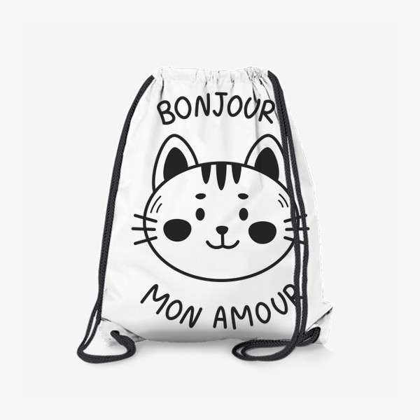 Рюкзак «Черно-белый кот с надписью Bonjour mon amour»