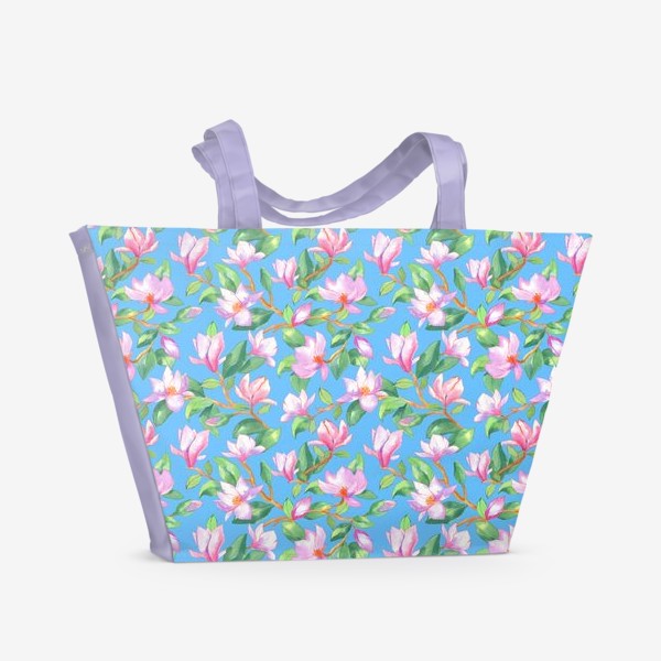 Пляжная сумка «Цветущая магнолия на голубом»