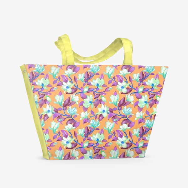 Пляжная сумка «Цветущая магнолия на абрикосовом»