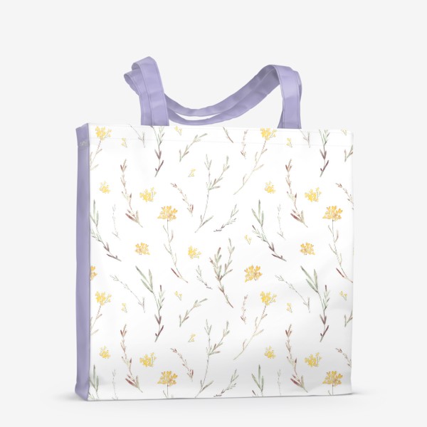 Сумка-шоппер &laquo;Акварельный нарисованный вручную бесшовный фон с простыми нежными иллюстрациями цветущих желтых маленьких цветов. Поле&raquo;