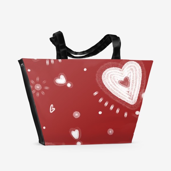 Пляжная сумка «белые сердца на красном фоне паттерн на день святого валентина»