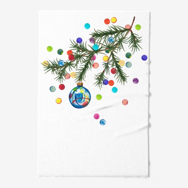 Полотенце «Новогодняя еловая ветка Конфетти и голубой шар»
