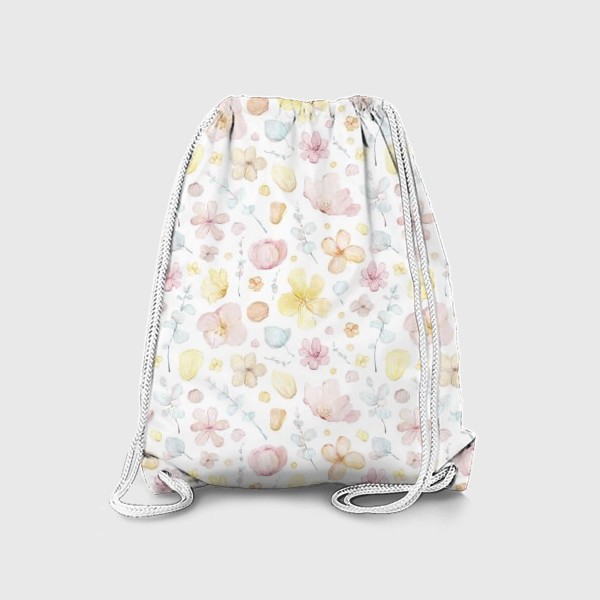 Рюкзак «Акварельный нарисованный вручную бесшовный фон с нежными иллюстрациями цветов, веток эвкалипта»