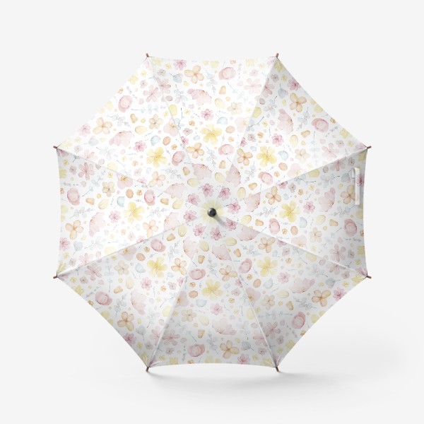 Зонт «Акварельный нарисованный вручную бесшовный фон с нежными иллюстрациями цветов, веток эвкалипта»