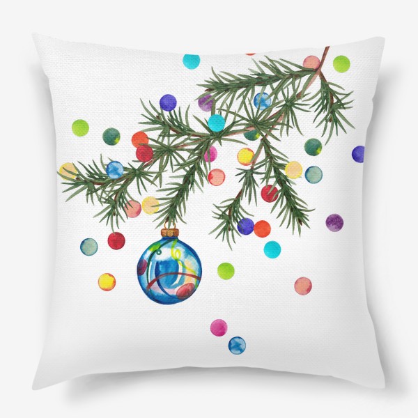 Подушка «Новогодняя еловая ветка Конфетти и голубой шар»