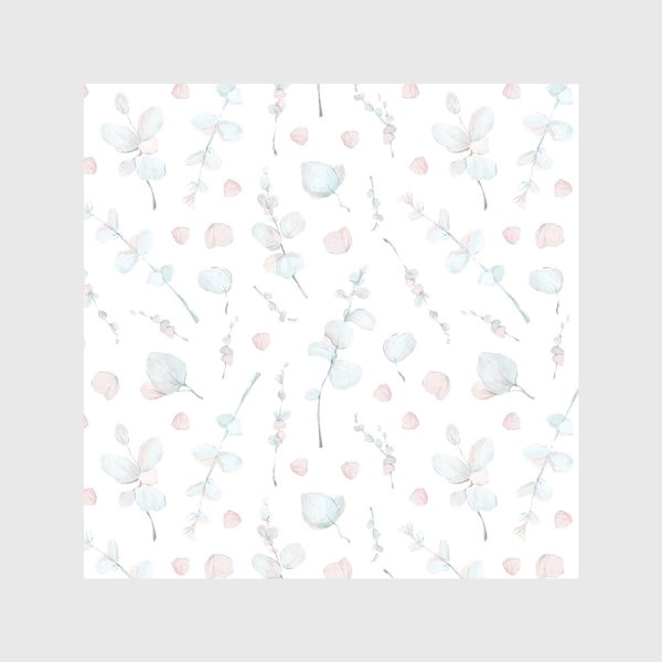 Скатерть &laquo;Акварельный нарисованный вручную бесшовный фон с нежными иллюстрациями веточек и листьев эвкалипта. Бирюзовый, мятный&raquo;