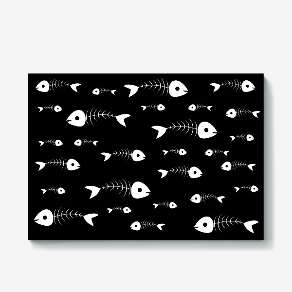 Холст «Чёрно-белый узор со скелетами рыб»
