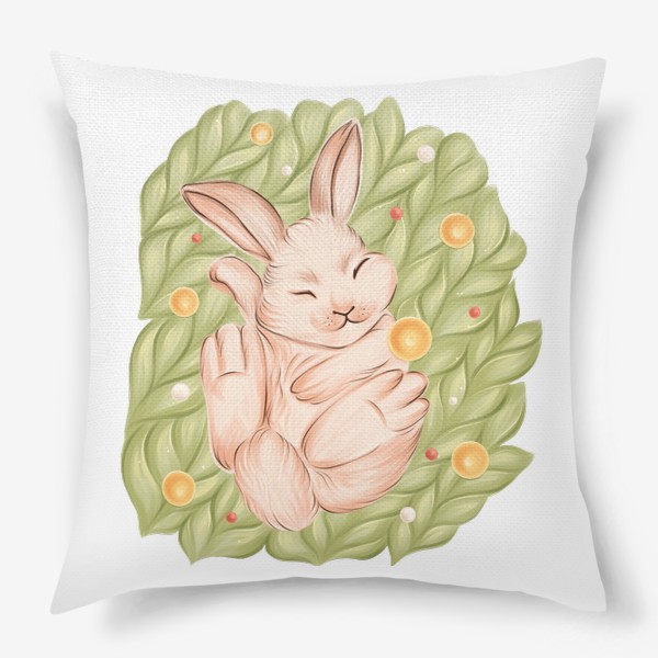 Подушка «Кролик сладко спит на вязанном пледе»