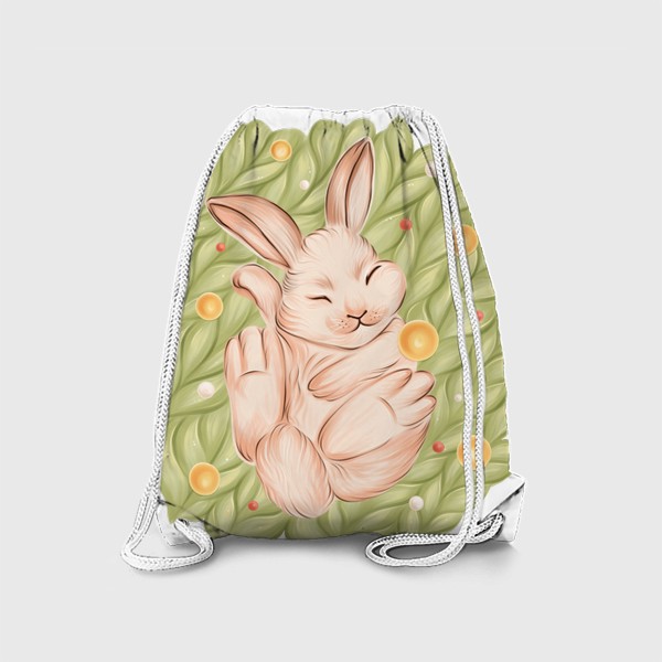 Рюкзак «Кролик сладко спит на вязанном пледе»