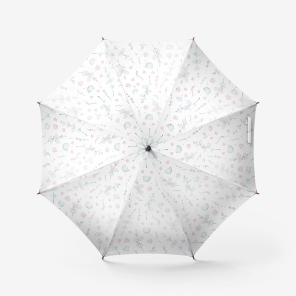 Зонт «Акварельный нарисованный вручную бесшовный фон с нежными иллюстрациями веточек и листьев эвкалипта. Бирюзовый, мятный»