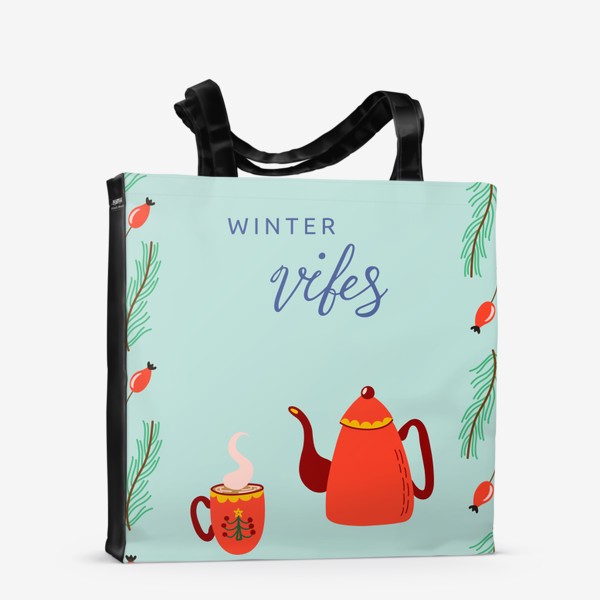 Сумка-шоппер «Winter vibes. Уютный зимний принт с растениями и горячим напитком»
