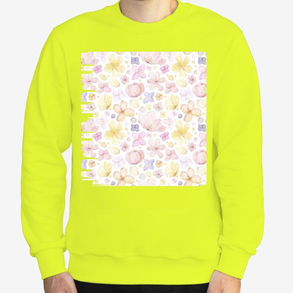 Свитшот «Акварельный нарисованный вручную бесшовный фон с нежными иллюстрациями абстрактных розовых и желтых  цветов»