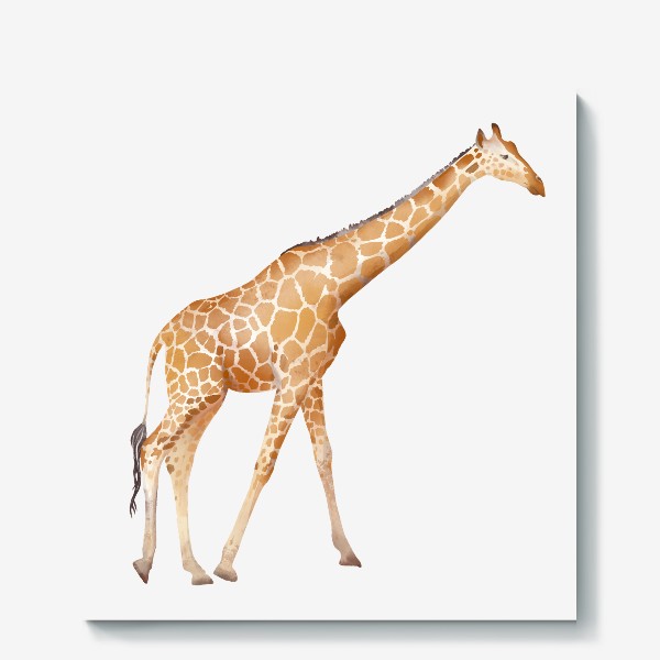Холст &laquo;Акварельная нарисованная вручную яркая иллюстрация с пятнистым оранжевым жирафом. Животные Африки, зоопарк&raquo;