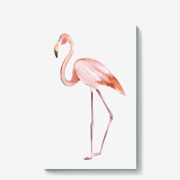 Холст «Акварельная нарисованная вручную яркая иллюстрация с розовым фламинго. Птица Африки»