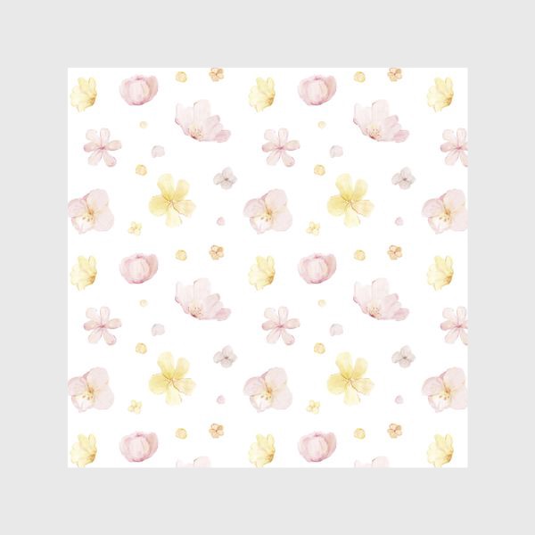 Шторы «Акварельный нарисованный вручную бесшовный фон с нежными иллюстрациями абстрактных розовых и желтых  цветов»