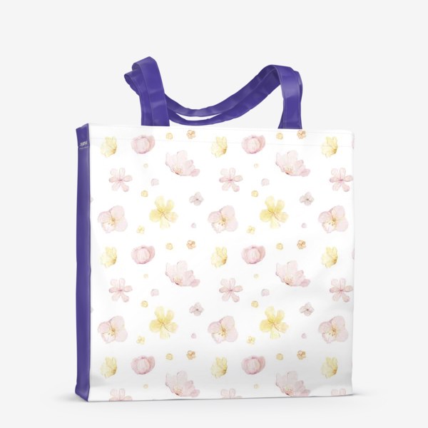 Сумка-шоппер «Акварельный нарисованный вручную бесшовный фон с нежными иллюстрациями абстрактных розовых и желтых  цветов»