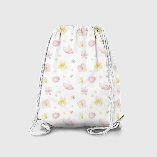 Рюкзак «Акварельный нарисованный вручную бесшовный фон с нежными иллюстрациями абстрактных розовых и желтых  цветов»