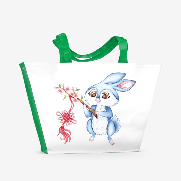 Пляжная сумка «Кролик и брелок на веточке / Милый зайчик »