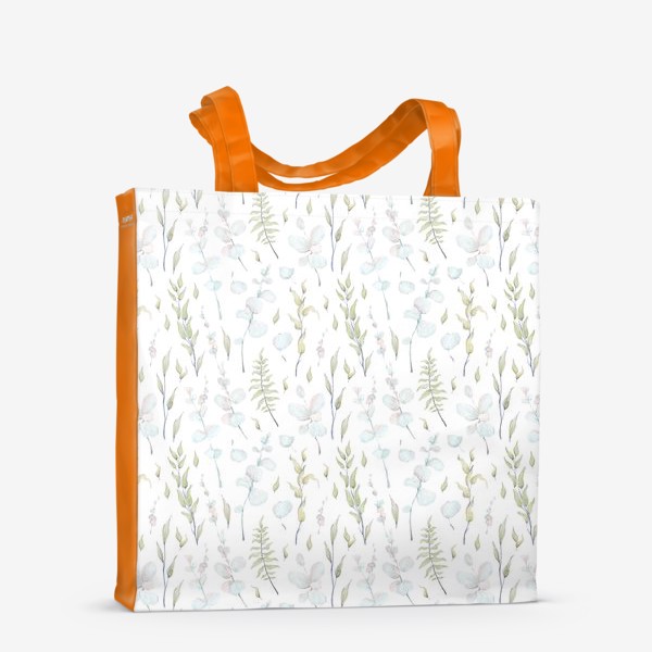 Сумка-шоппер &laquo;Акварельный нарисованный вручную бесшовный фон с нежными иллюстрациями веточек папоротника, зеленых листьев и эвкалипта&raquo;