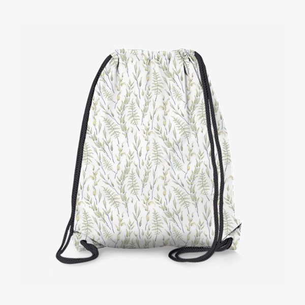 Рюкзак «Акварельный нарисованный вручную бесшовный фон с нежными иллюстрациями веточек папоротника с зелеными листьями»