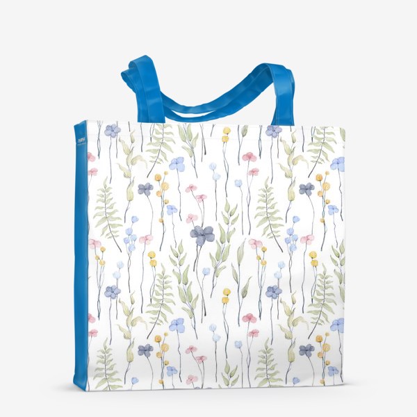 Сумка-шоппер &laquo;Акварельный нарисованный вручную бесшовный фон с нежными весенними иллюстрациями абстрактных цветов, зеленых веточек&raquo;