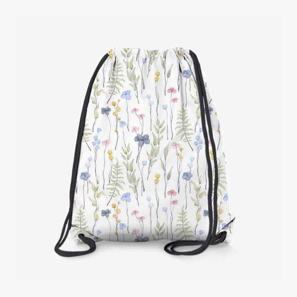 Рюкзак «Акварельный нарисованный вручную бесшовный фон с нежными весенними иллюстрациями абстрактных цветов, зеленых веточек»