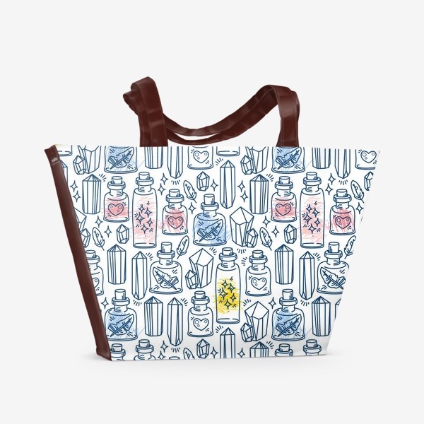 Пляжная сумка &laquo;Бохо паттерн с кристалами и магическими бутылочками&raquo;