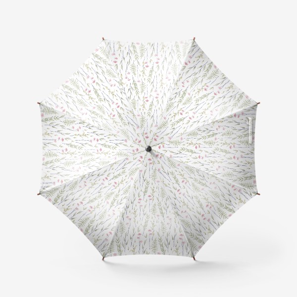 Зонт «Акварельный нарисованный вручную бесшовный фон с нежными весенними иллюстрациями розовых цветов, зеленых веточек»