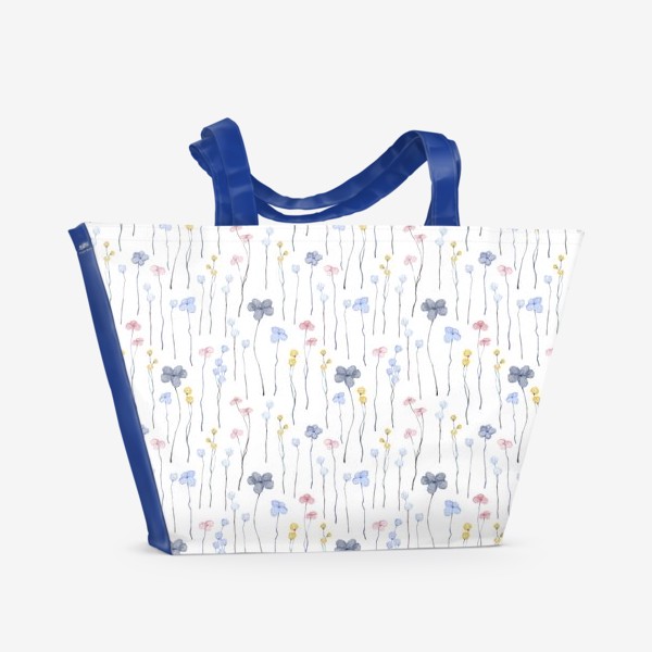 Пляжная сумка «Акварельный нарисованный вручную бесшовный фон с нежными весенними абстрактными иллюстрациями желтых, синих цветов»