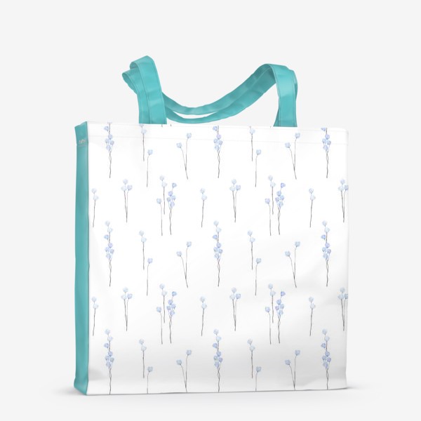 Сумка-шоппер «Акварельный нарисованный вручную весенний бесшовный фон с нежными иллюстрациями абстрактных голубых и синих цветов»