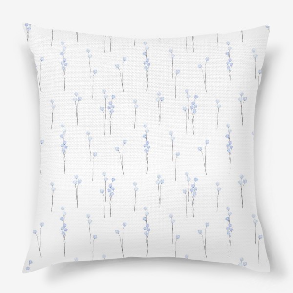 Подушка «Акварельный нарисованный вручную весенний бесшовный фон с нежными иллюстрациями абстрактных голубых и синих цветов»
