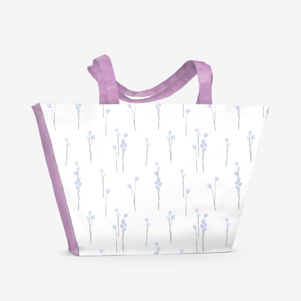 Пляжная сумка «Акварельный нарисованный вручную весенний бесшовный фон с нежными иллюстрациями абстрактных голубых и синих цветов»