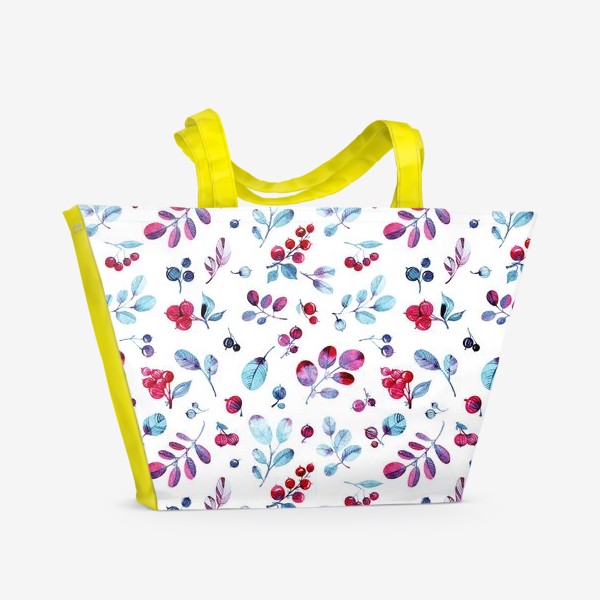 Пляжная сумка «Бирюзовые листья и коралловые ягоды паттерн»