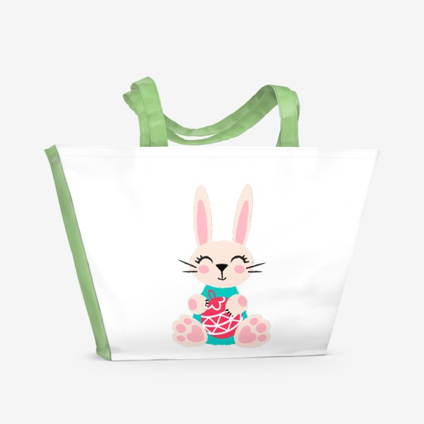 Пляжная сумка «Новогодний милый кролик с ёлочным шаром»