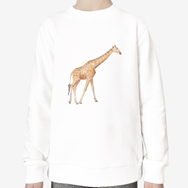 Свитшот «Акварельная нарисованная вручную яркая иллюстрация с пятнистым оранжевым жирафом. Животные Африки, зоопарк»