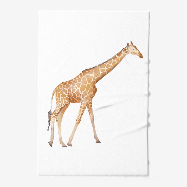 Полотенце &laquo;Акварельная нарисованная вручную яркая иллюстрация с пятнистым оранжевым жирафом. Животные Африки, зоопарк&raquo;