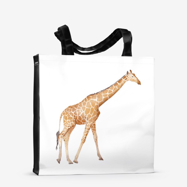 Сумка-шоппер «Акварельная нарисованная вручную яркая иллюстрация с пятнистым оранжевым жирафом. Животные Африки, зоопарк»
