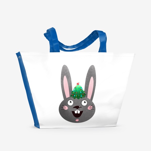 Пляжная сумка «Черный кролик с новогодней елкой»