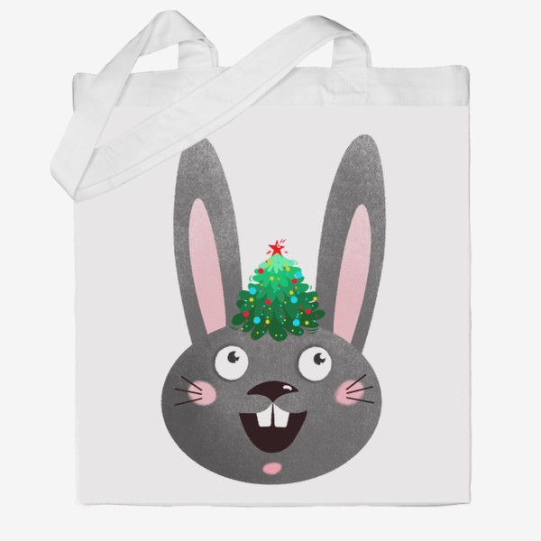 Сумка хб «Черный кролик с новогодней елкой»