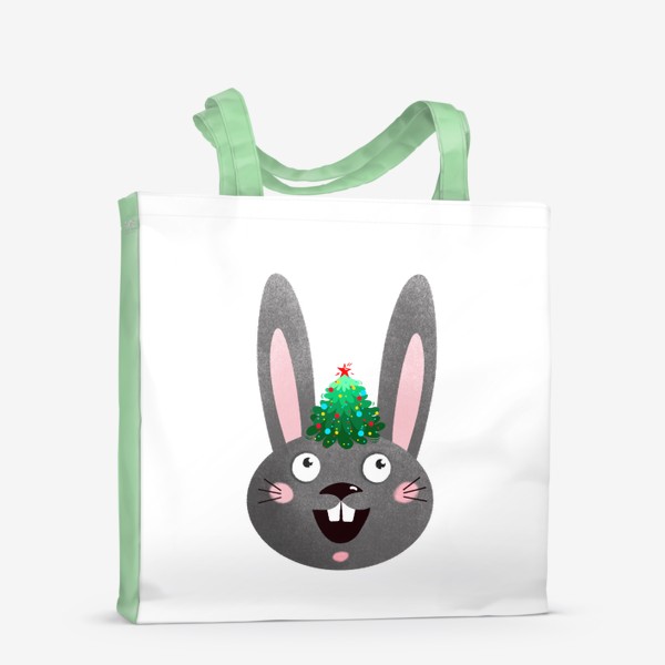 Сумка-шоппер «Черный кролик с новогодней елкой»
