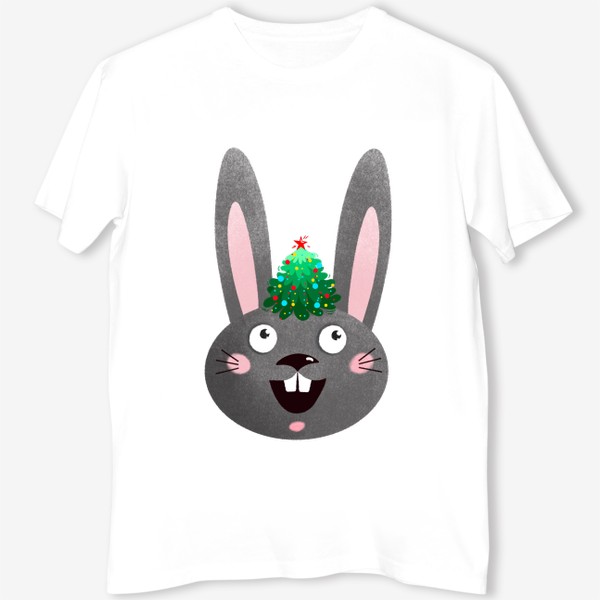 Футболка «Черный кролик с новогодней елкой»