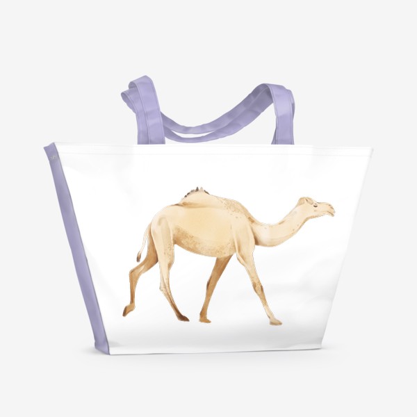 Пляжная сумка «Акварельная нарисованная вручную яркая иллюстрация с бежевым одногорбым верблюдом. Животные Африки, зоопарк»