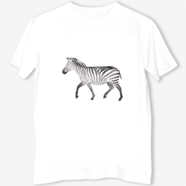 Футболка «Акварельная нарисованная вручную яркая иллюстрация с полосатой черно-белой зеброй. Животные Африки, зоопарк»