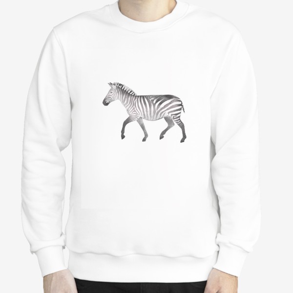 Свитшот «Акварельная нарисованная вручную яркая иллюстрация с полосатой черно-белой зеброй. Животные Африки, зоопарк»