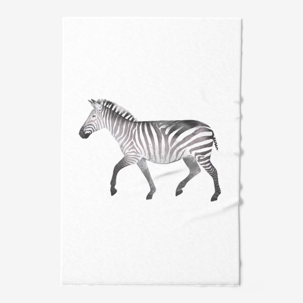 Полотенце «Акварельная нарисованная вручную яркая иллюстрация с полосатой черно-белой зеброй. Животные Африки, зоопарк»