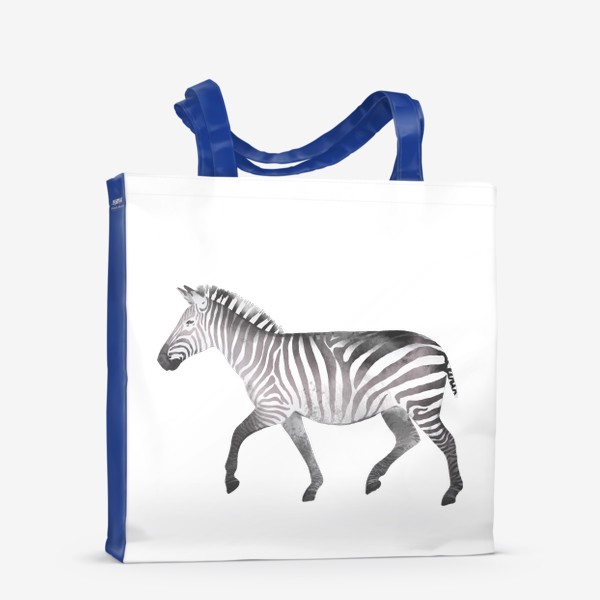 Сумка-шоппер «Акварельная нарисованная вручную яркая иллюстрация с полосатой черно-белой зеброй. Животные Африки, зоопарк»