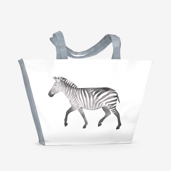 Пляжная сумка «Акварельная нарисованная вручную яркая иллюстрация с полосатой черно-белой зеброй. Животные Африки, зоопарк»
