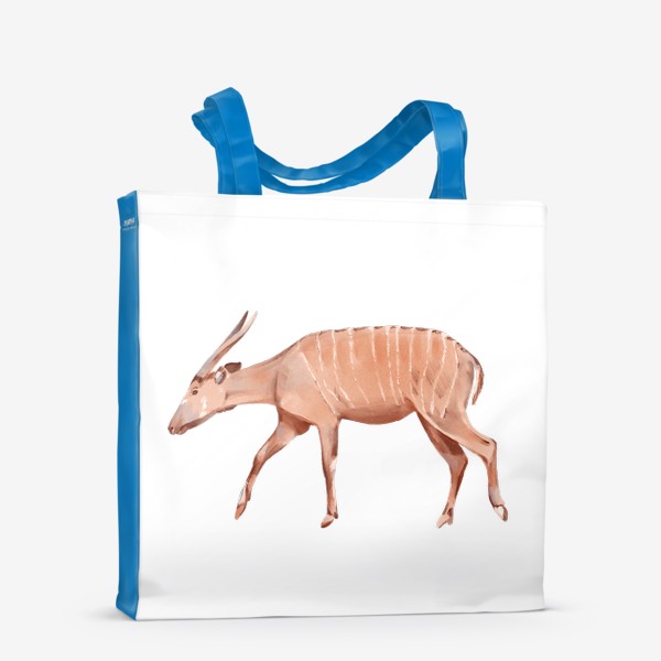 Сумка-шоппер «Акварельная нарисованная вручную яркая иллюстрация с полосатой антилопой. Животные Африки, зоопарк»